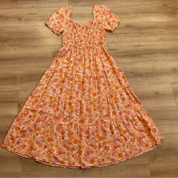 NWT Papillon maxi dress XXL 16 100% Viscose orange flower power ruffle tiered - Picture 5 of 15